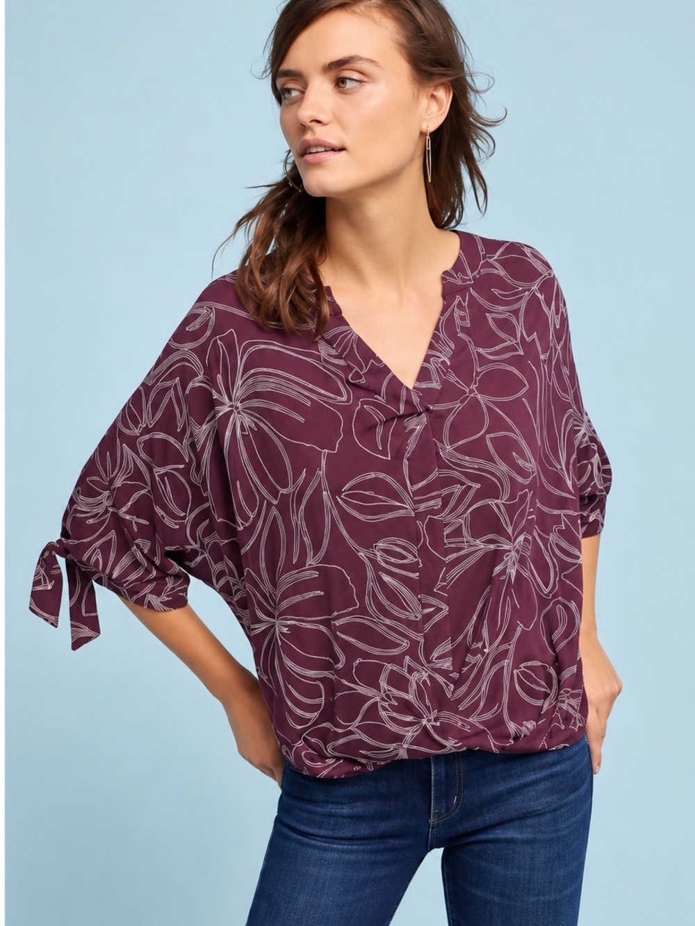 Anthropologie Akemi + Kin Purple Floral Dolman Top Boho Casual Comfy Size M